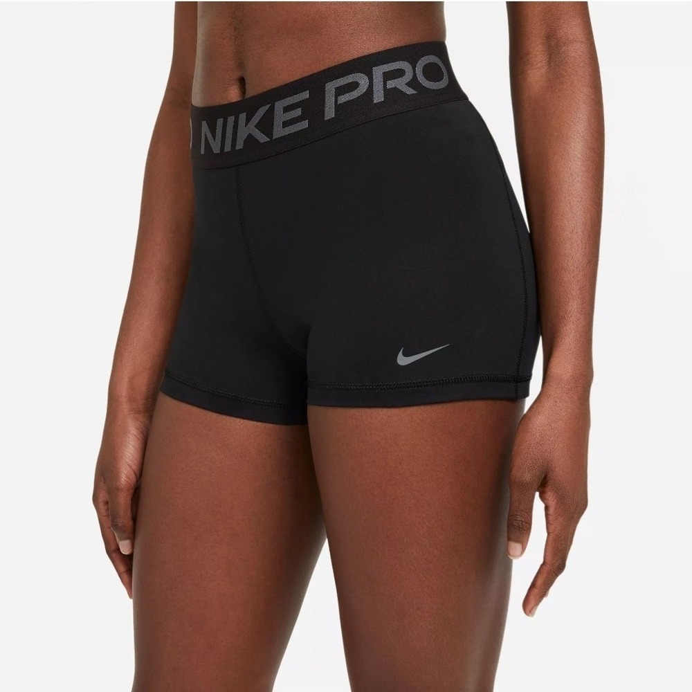 NWT Nike Pro Womens 3 Inch Training Spandex Shorts Black Mid Rise Dri-FIT Small